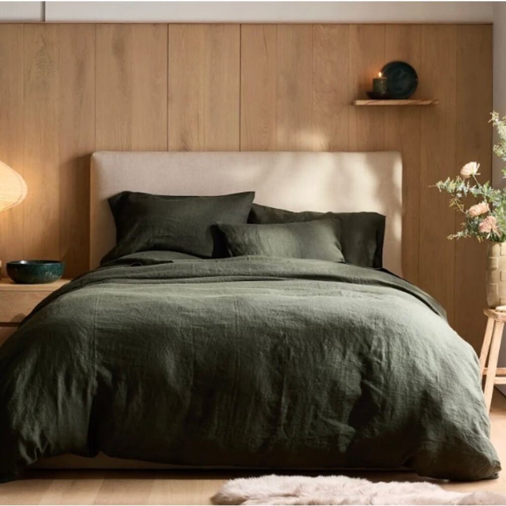 Quince European Luxury Classic Linen Duvet Cover Set King /Cal King Pine #K30